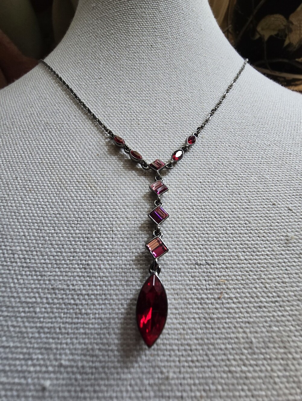 Givenchy Vintage Ruby Crystal Drop Necklace